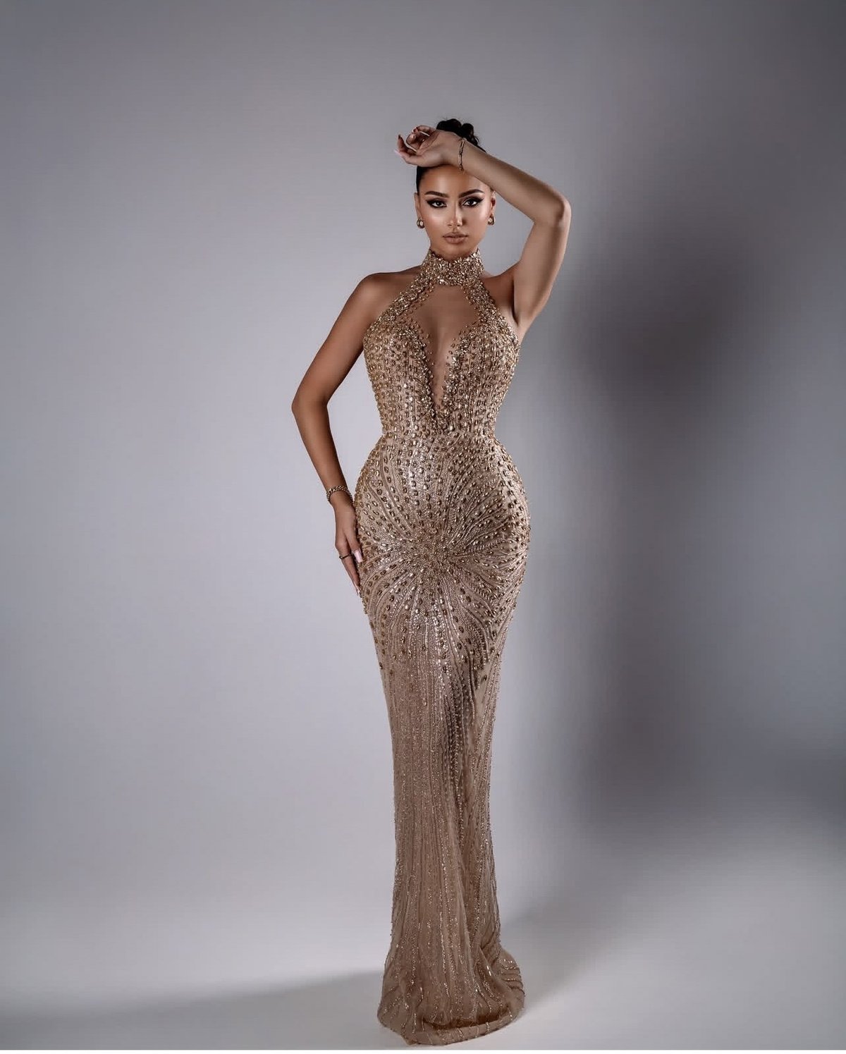 Beaded Cutout Evening Gown