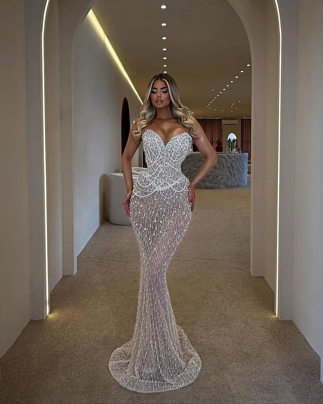 Beaded Cutout Evening Gown