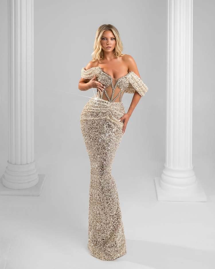 Beaded Cutout Evening Gown