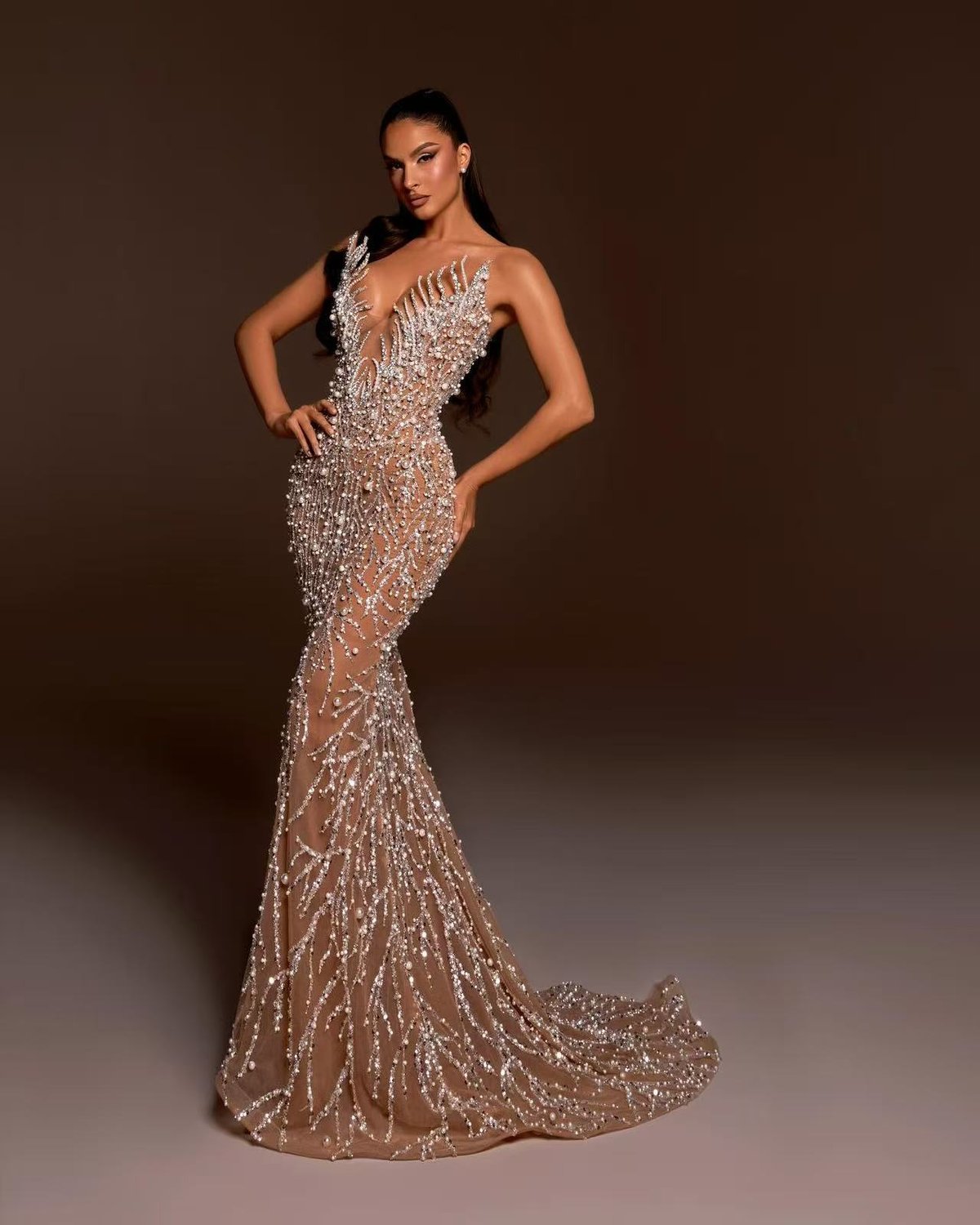 Beaded Cutout Evening Gown