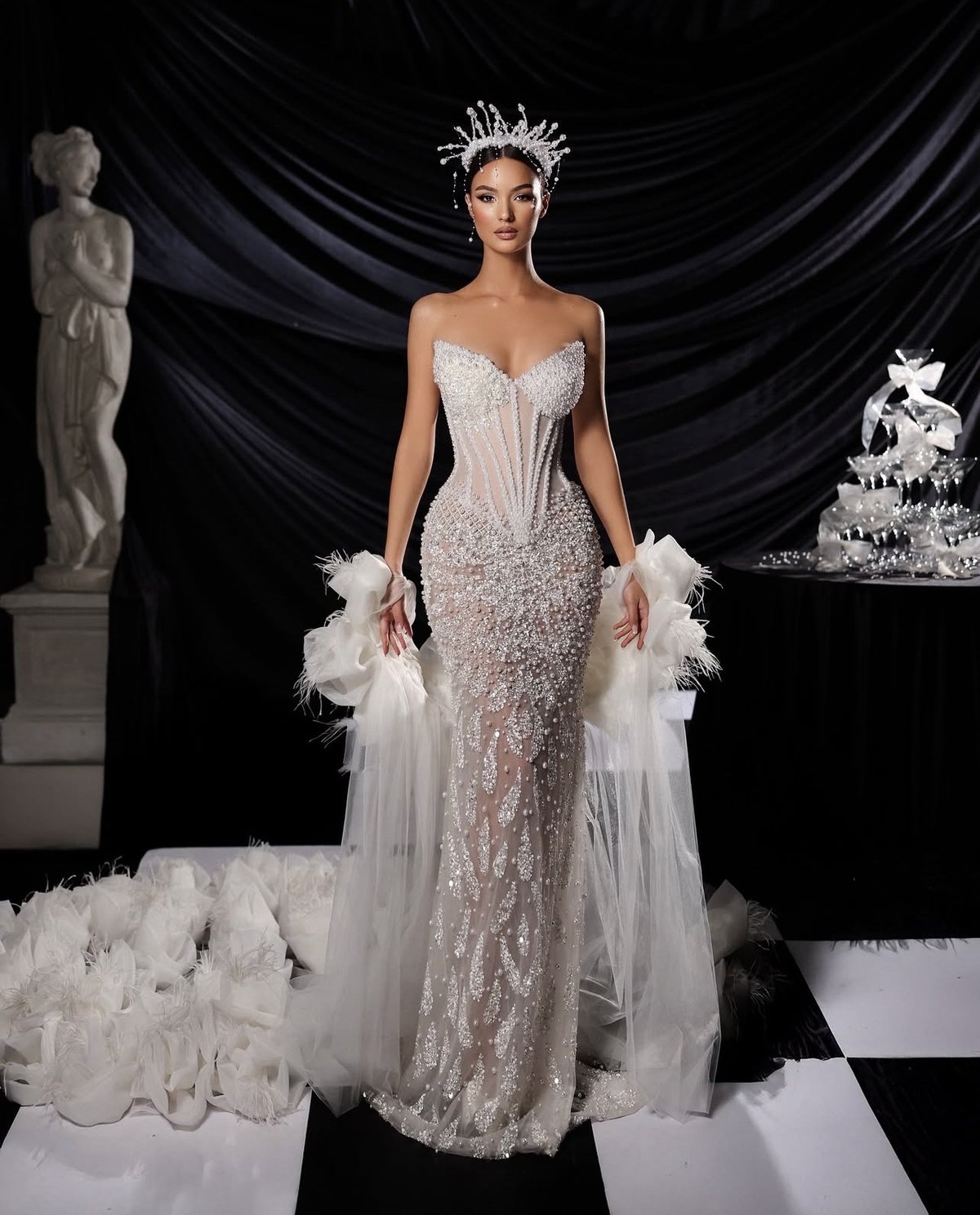 Beaded Cutout Evening Gown