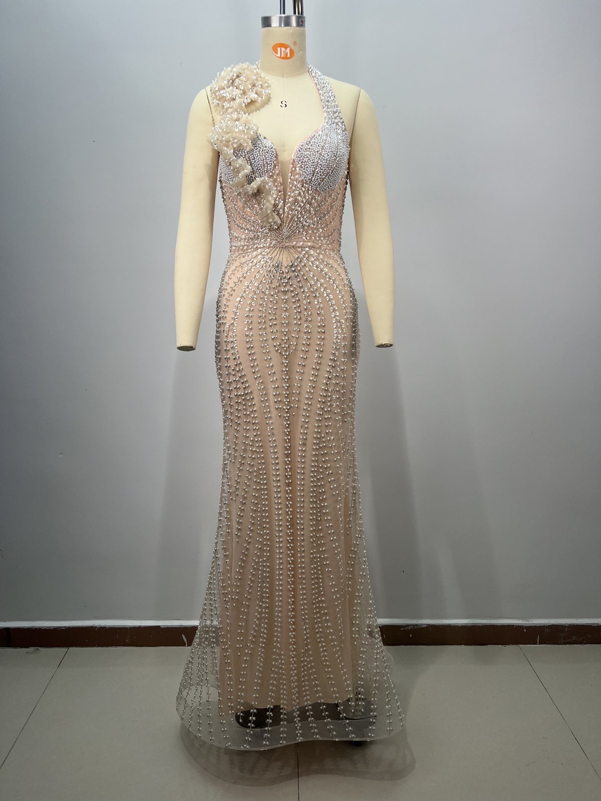 Beaded Cutout Evening Gown