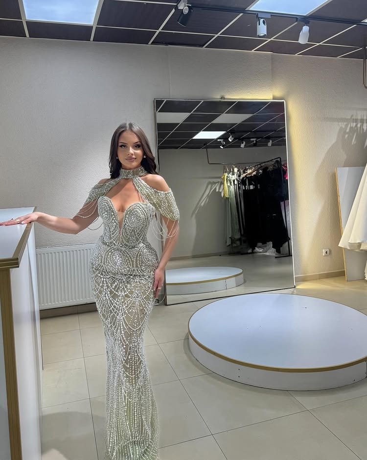 Beaded Cutout Evening Gown