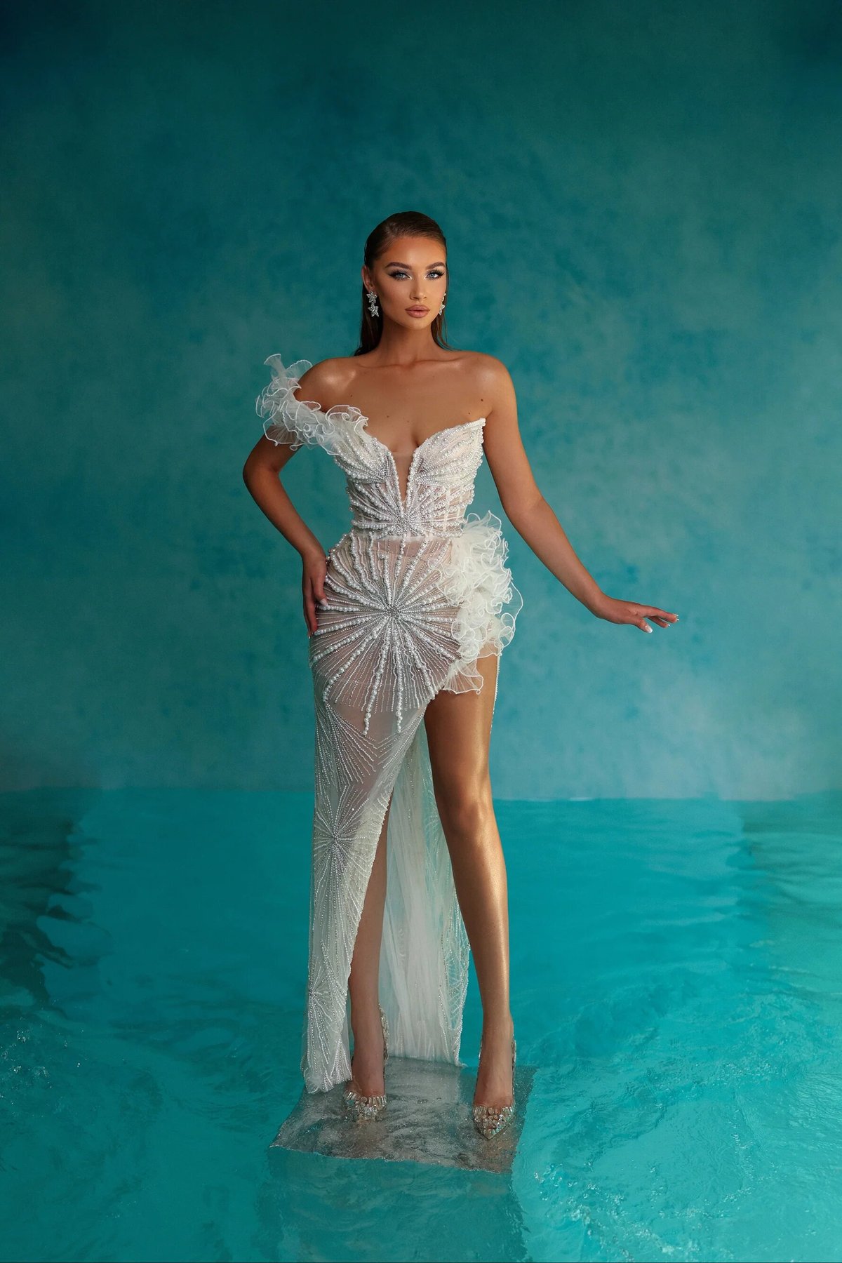 Beaded Cutout Evening Gown